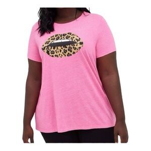 NWOT Torrid Size 1X 14-16 Pink Graphic Tee with Leopard Lips